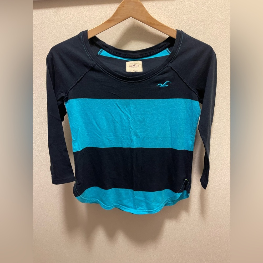 Hollister Striped Long Sleeve Top SZ XS Navy/Blue